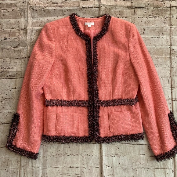 NWOT apt.9 Pink Tweed Jacket with black Trim detailed sleeve size 14 - Picture 2 of 16